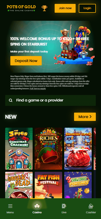 Pots of Gold Casino Mobile screenshot